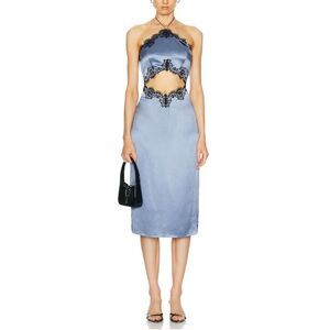 NWT Fleur Du Mal 100% Silk And Lace Cutout Detailing Lined Halter Dress Women's